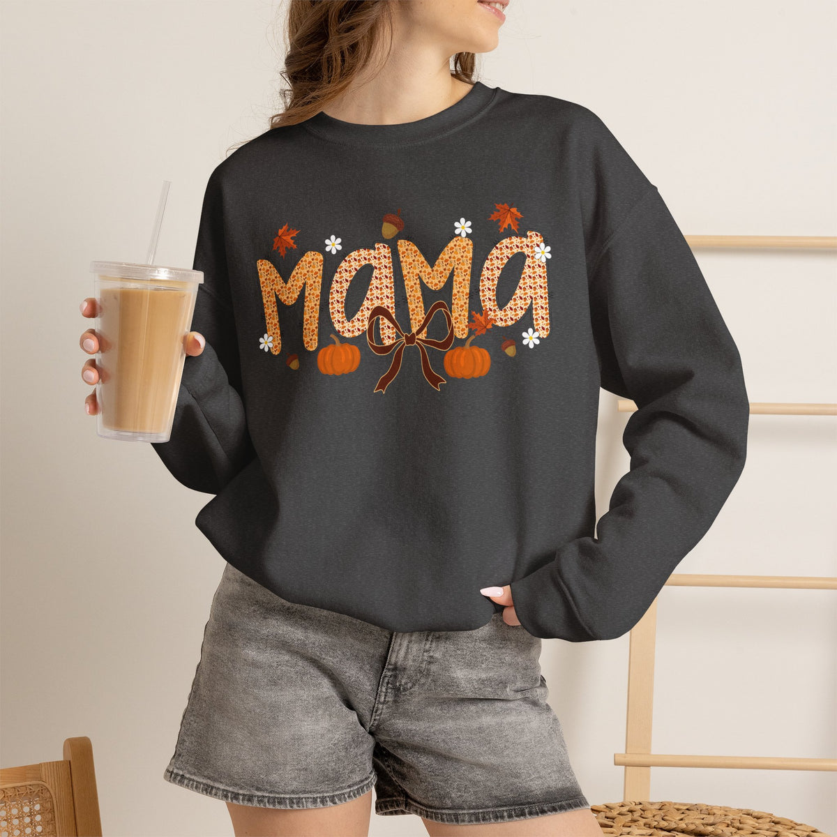 Mama Fall Sweatshirt — Autumn Pumpkins & Leaves Crewneck