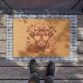 Autumn Cow Doormat — Cute Highland Cow with Pumpkins Fall Welcome Mat