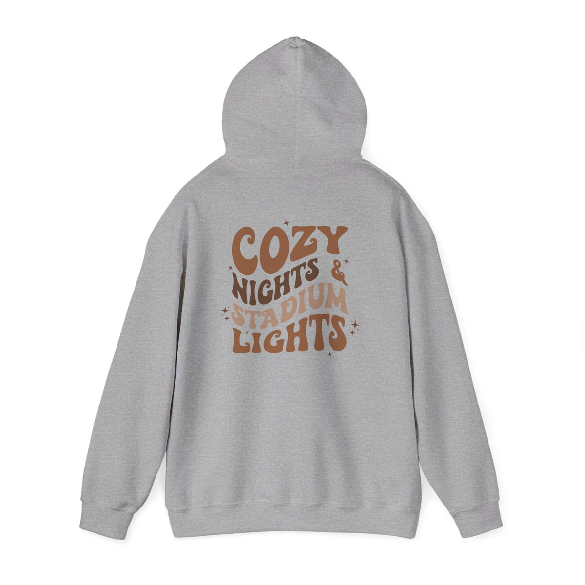 Cozy Nights & Stadium Lights Hoodie — Retro Brown Graphic Pullover