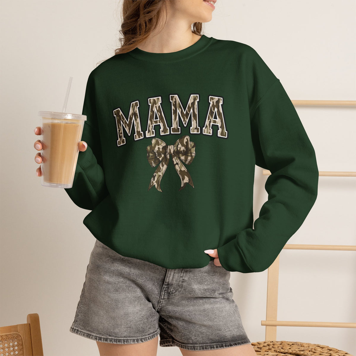 Mama Camo Bow Crewneck Sweatshirt